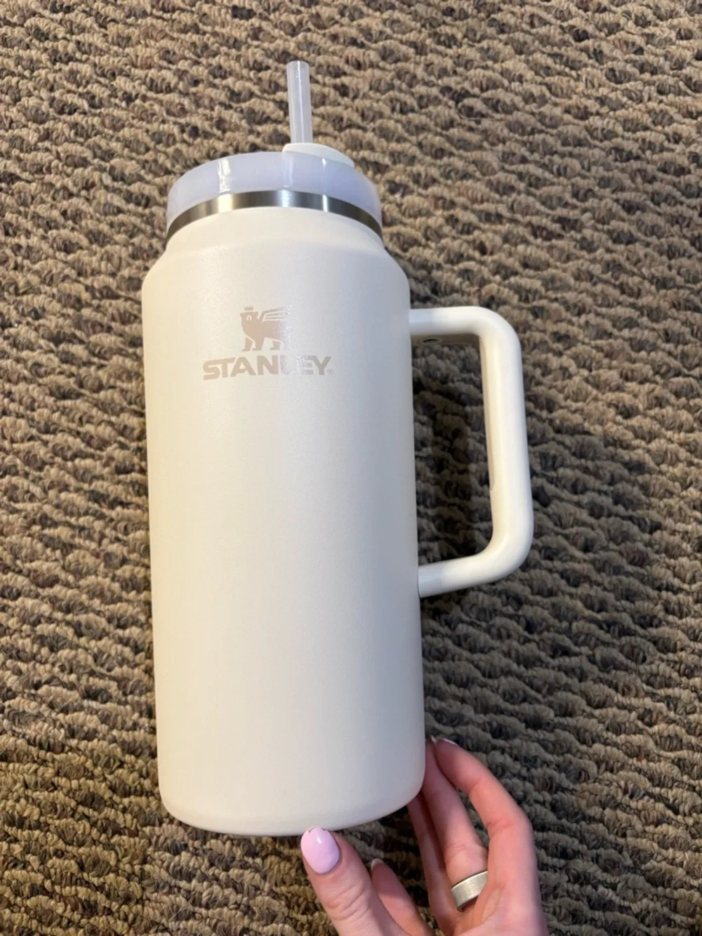Stanley Matte White Travel Tumbler with Handle and Straw - Picture 1 of 4
